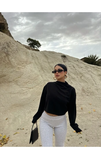 Siyah Dik Yaka Selanik Sweat
