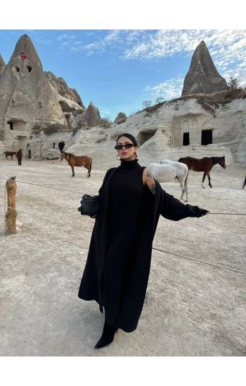 Siyah Elbise Hırka Triko İkili Takım