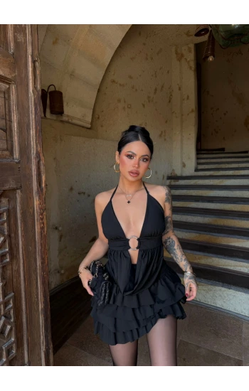 Siyah Eteği Şortlu Halka İkili Takım