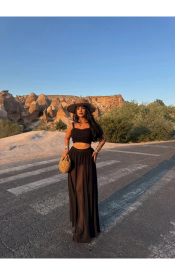 Siyah Eteği Tül Büstiyer İkili Takım