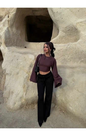 Siyah Fitilli Triko Pantolon