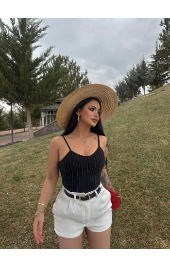 Siyah İp Askılı Çizgili Büstiyer