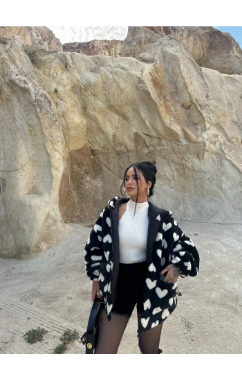 Siyah Kalpli Peluş Mont