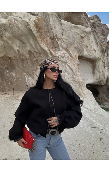 Siyah Kaşe Bomber Mont