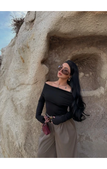 Siyah Katlamalı Madonna Bodysuit