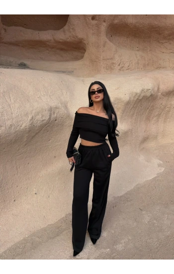 Siyah Katlamalı Madonna İkili Takım