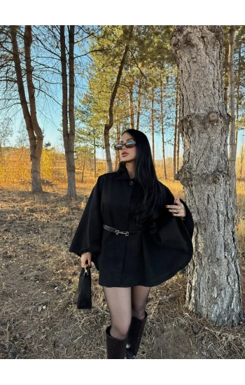 Siyah Kemerli Kaşe Panço