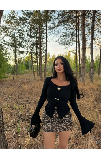 Siyah Kolları Volanlı Sun Crop