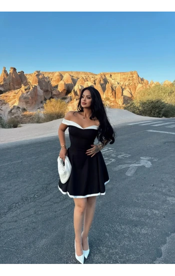 Siyah Off Shoulder Mini Elbise
