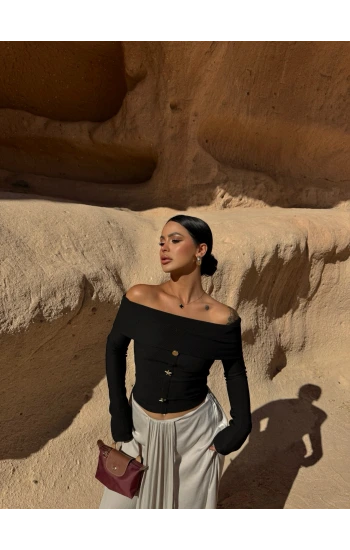 Siyah Önü Düğmeli Ottoman Bluz