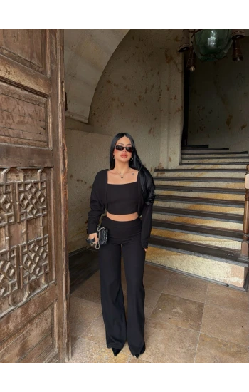 Siyah Örme Hırka Üçlü Takım