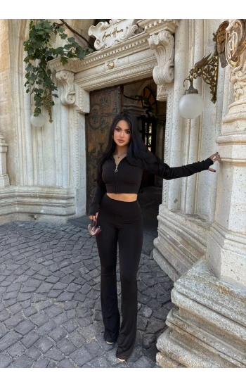 Siyah Parmak Geçmeli Kapşonlu İkili Takım