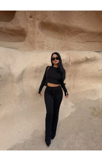 Siyah Parmak Geçmeli Ribanalı Takım