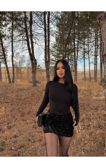 Siyah Payetli Şort Etek