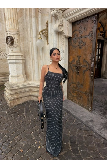 Siyah Puantiyeli Maxi Elbise