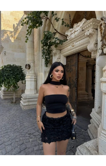 Siyah Rose Kabartma Etek