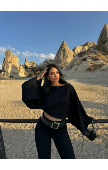 Siyah Rust Yarasa Bluz