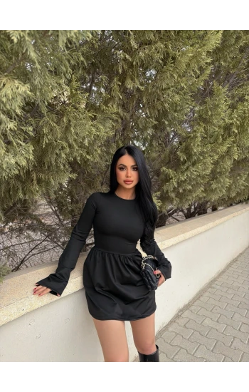 Siyah Sandy Çan Etek Elbise