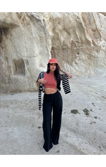 Siyah Selanik Bol Paça Pantolon