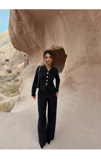 Siyah Selanik Düğmeli Takım