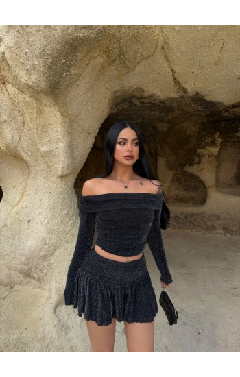 Siyah Simli Etek Bluz İkili Takım