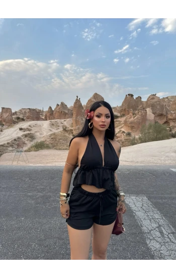 Siyah Şortlu Bürümcük İkili Takım