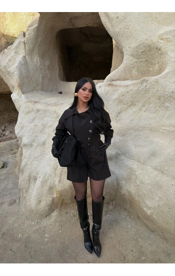 Siyah Şortlu Trenç Tulum