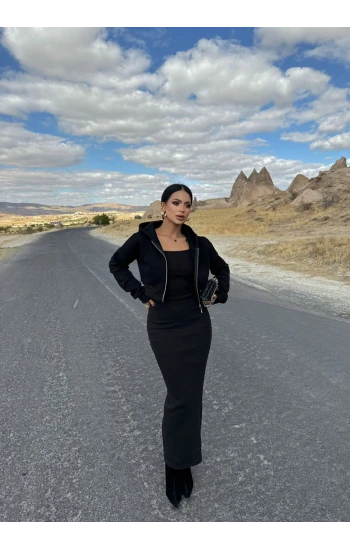 Siyah Street Elbise Sweat İkili Takım