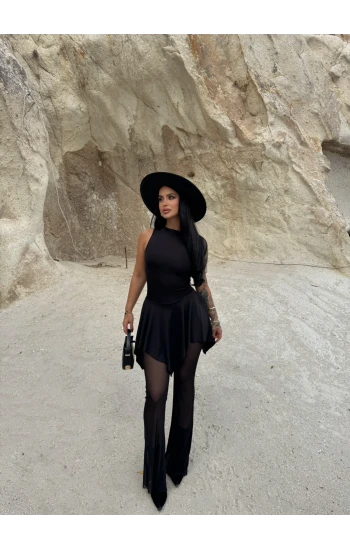 Siyah Tül Pantolon Elbise