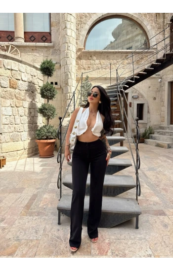 Siyah Yüksek Bel Atlas Pantolon