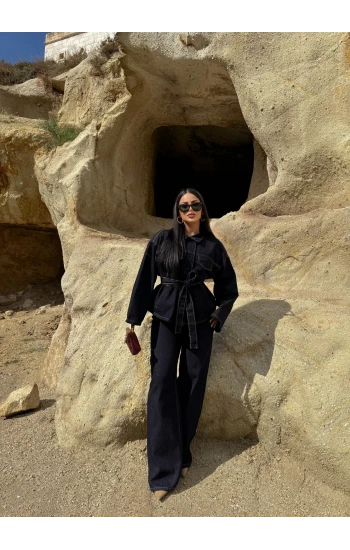 Straight Kuşaklı Denim Takım