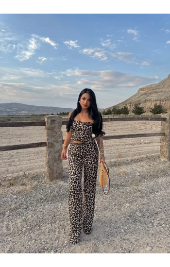 Straplez Leopar İkili Takım