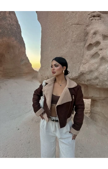 Kahve Süet İçi Kürklü Mont