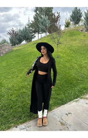 Siyah Triko Burgu Üçlü Takım