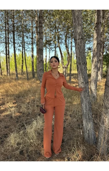 Turuncu Düğmeli Polo İkili Takım