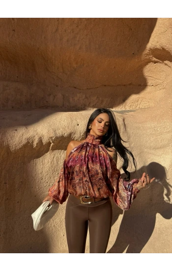 Turuncu Liva Omuz Açık Bluz