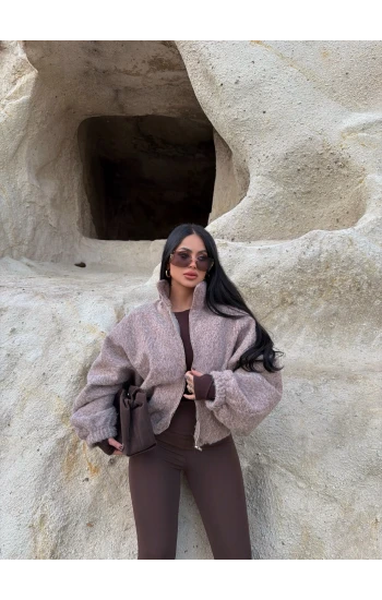 Vizon Bel Lastikli Kaşe Bomber Ceket