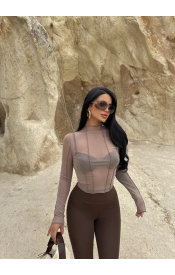 Vizon Ön Şeritli Tül Bluz