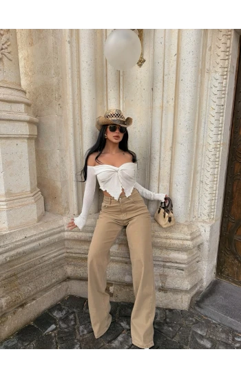 Wide Leg Beige Pantolon