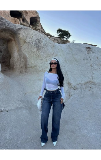 Kahve Tint Wide Leg Denim Pantolon