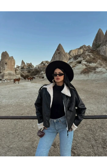 Yaka Peluşlu Deri Ceket