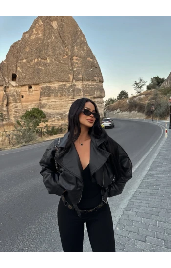 Yan Cepli Biker Deri Ceket