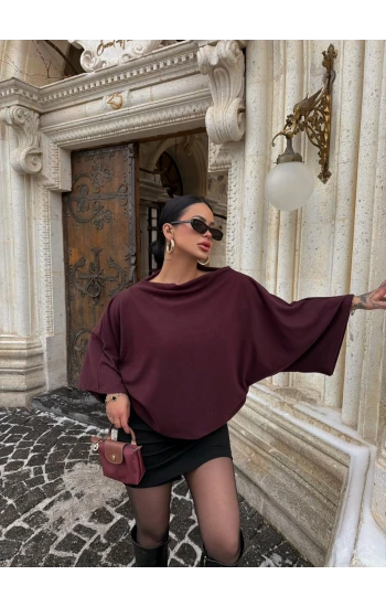 Bordo Yarasa Kol Panço Bluz