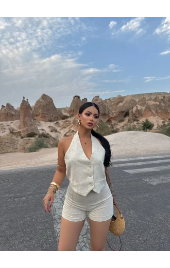 Yelekli Keten İkili Takım