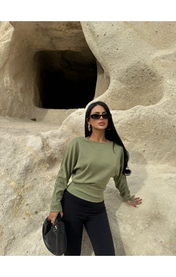 Yeşil Bel Korseli Modal Sweat