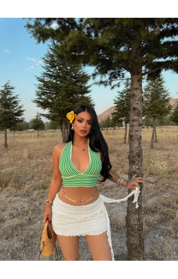 Yeşil Sırt Dekolte Triko Büstiyer