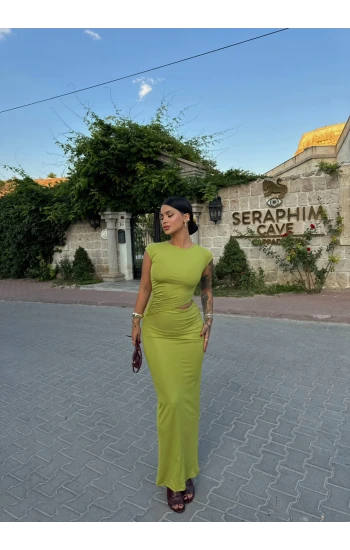 Yeşil Yan Pencereli Maxi Elbise