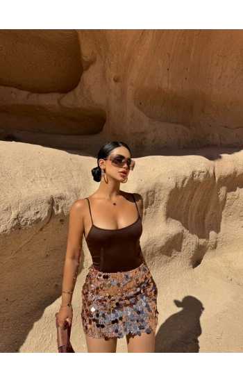 Yüksek Bel Payetli Etek