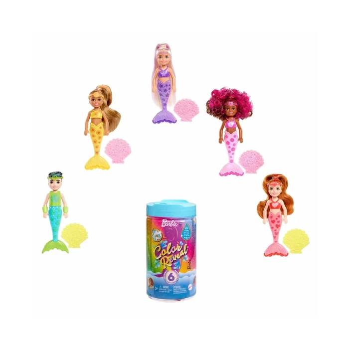 Barbie Color Reveal Renk Değiştiren Sürpriz Chelsea Gökkuşağı Deniz Kızı Bebekler HDN75