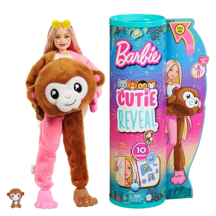 Barbie Cutie Reveal Bebekler Barbie Tropikal Orman Serisi Maymun HKR01